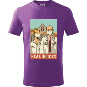 Covid - real heroes - Tričko dětské bavlněné - 122 cm/6 let ( Fialová )