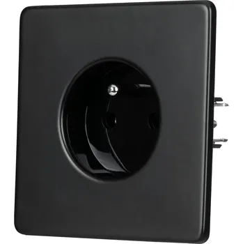 Elektrická zásuvka Jednoduchá elektrická zásuvka Ocel Lakovaná Černá / Černý Plast