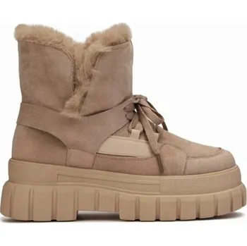 Dámská zimní obuv Dámské Zateplené Kotníkové Boty na Platformě Semišové Zimní Teplé Béžové 37