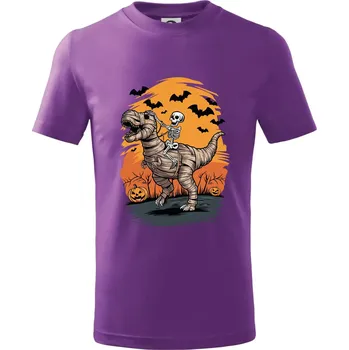Halloween - dinosaurus a kostra - Tričko dětské bavlněné - 134 cm/8 let ( Fialová )