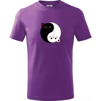 Kočky jin jang barevné - Tričko dětské bavlněné - 134 cm/8 let ( Fialová )