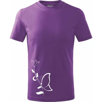 Motýl na kytce - Tričko dětské bavlněné - 98 cm / 2 roky ( Fialová )