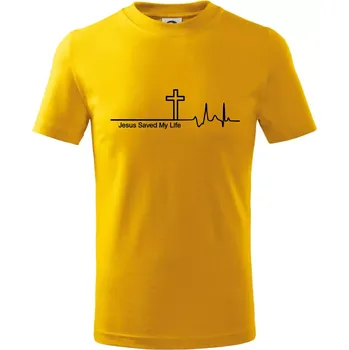 Jesus Saved My Life kříž ekg - Tričko dětské bavlněné - 98 cm / 2 roky ( Žlutá )