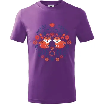 Folklor - dvě lišky - Tričko dětské bavlněné - 158 cm/12 let ( Fialová )