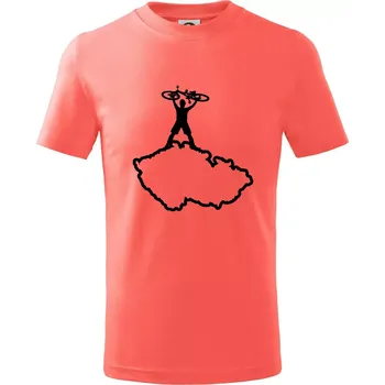 Mapa ČR - cyklista na prsou - Tričko dětské bavlněné - 98 cm / 2 roky ( Korálová )