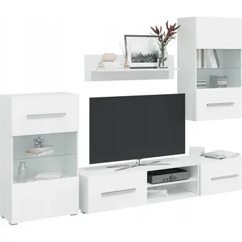 Obývací stěna 5dílná sada nábytku do obývacího pokoje, LED osvětlení, bílá