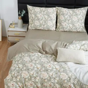 Povlečení POVLEČENÍ 220x200 + 2X POVLEČENÍ NA POLŠTÁŘ 70X80 OBOUSTRANNÉ BAVLNĚNÝ SATÉN KVĚTY
