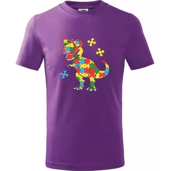 Autista dinosaurus puzzle - Tričko dětské bavlněné - 104-110cm / 3-4 roky ( Fialová )