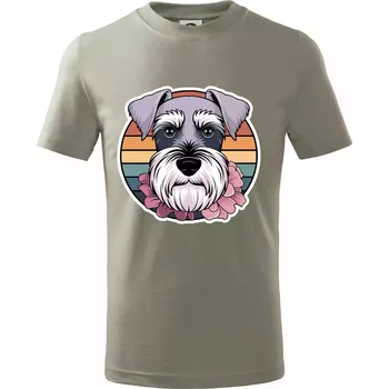 Knírač - fenka a květiny - Tričko dětské bavlněné - 98 cm / 2 roky ( Light khaki )