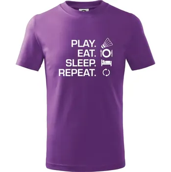 Play Eat Sleep Repeat badminton - Tričko dětské bavlněné - 146 cm/10 let ( Fialová )