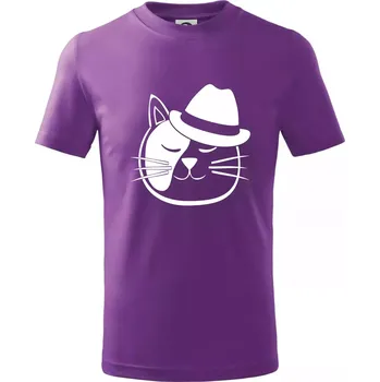 Kočka s kloboukem - Tričko dětské bavlněné - 98 cm / 2 roky ( Fialová )