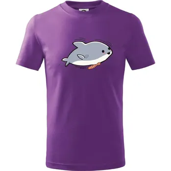 Veselý žralok - Tričko dětské bavlněné - 122 cm/6 let ( Fialová )
