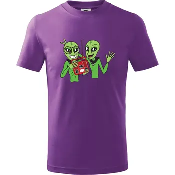 Ufo a rádio (Pecka design) - Tričko dětské bavlněné - 146 cm/10 let ( Fialová )