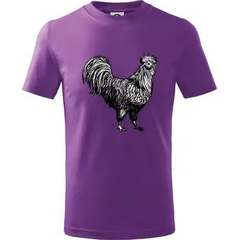 Kohout kreslený černobílý - Tričko dětské bavlněné - 146 cm/10 let ( Fialová )