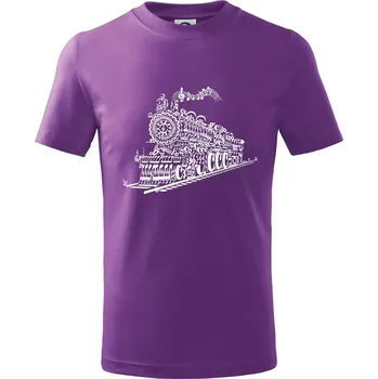 Stará lokomotiva z not - Tričko dětské bavlněné - 158 cm/12 let ( Fialová )