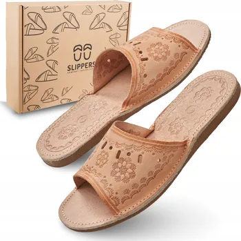 Dámská obuv Dámské Kožené Pantofle v Horalském Stylu Domácí Pohodlné Pantofle Slippers vel. 39