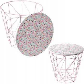 Konferenční stolek KONFERENČNÍ STOLEK kovový drátěný KOŠ s květinovou deskou PROSTORNÝ KULATÝ