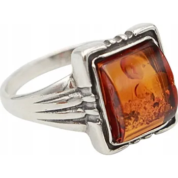 Prsten STŘÍBRNÝ PRSTÝNEK s jantarem JANTAR stříbro 925 vel. 16