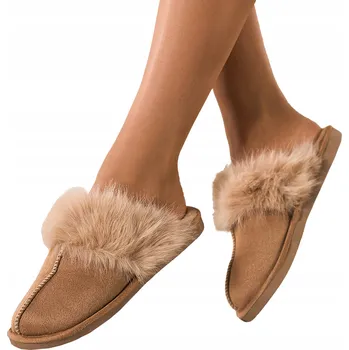 Dámské pantofle PANTOFLE Béžové Dámské POHODLNÉ Domácí Obuv S Kožíškem LEHKÉ Moderní vel. 37