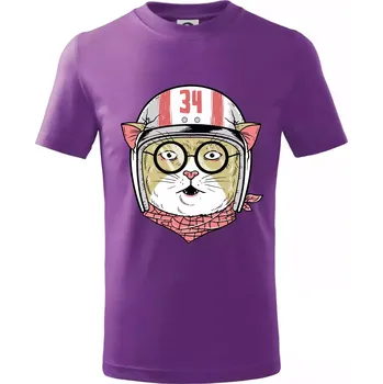 Moto kočka - Tričko dětské bavlněné - 122 cm/6 let ( Fialová )