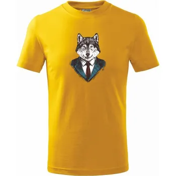 Vlk gentleman - Tričko dětské bavlněné - 98 cm / 2 roky ( Žlutá )