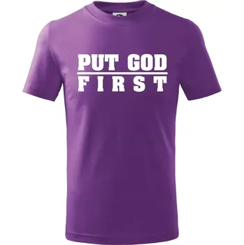 Chlapecké tričko Put God first tlustý nápis - Tričko dětské bavlněné - 122 cm/6 let ( Fialová )