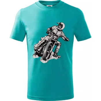 Motorkář bokem - Tričko dětské bavlněné - 98 cm / 2 roky ( Emerald )