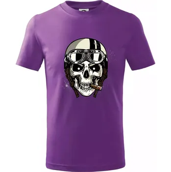 Motorkářská helma a doutník - Tričko dětské bavlněné - 134 cm/8 let ( Fialová )