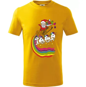 Santa a jednorožci (Pecka design) - Tričko dětské bavlněné - 98 cm / 2 roky ( Žlutá )