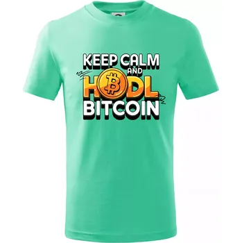 Chlapecké tričko 3D nápis Keep Calm and HODL Bitcoin - Tričko dětské bavlněné - 98 cm / 2 roky ( Mátová )