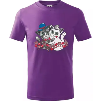Kočky v objetí (Pecka design) - Tričko dětské bavlněné - 134 cm/8 let ( Fialová )