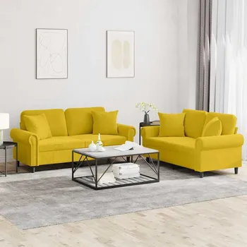 Sedací souprava vidaXL 2dílná sedací souprava s polštáři samet [3202235] Barva: Žlutá