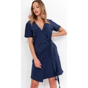 Dámské šaty Šaty pletené zavinovací šaty ke kolenům bavlněné tmavě modré S