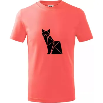 Origami kočka z boku - Tričko dětské bavlněné - 98 cm / 2 roky ( Korálová )