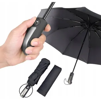Deštník Skládací automatický deštník černý XL větruodolný s pouzdrem