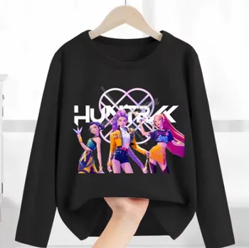 Dívčí tričko KPop Demon Hunters (Lovkyně démonů) KPop Demon Hunters tričko s dlouhým rukávem - černé Motiv: LMNT 63, Velikost: 120