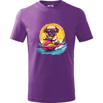 Mops na vodním skútru - Tričko dětské bavlněné - 146 cm/10 let ( Fialová )