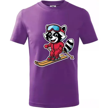 Mýval na lyžích - kreslený - Tričko dětské bavlněné - 98 cm / 2 roky ( Fialová )