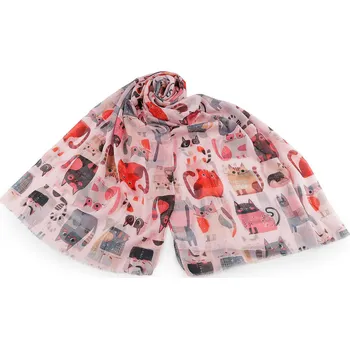 Šátek Letní šátek / šála kočky a psi 70x180 cm, střední, 8 růžová sv. kočka