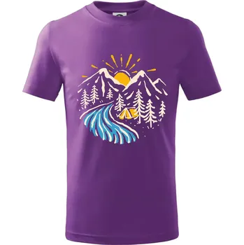 Stan u řeky - Tričko dětské bavlněné - 134 cm/8 let ( Fialová )