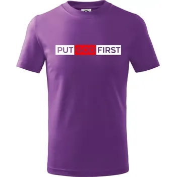 Put God first obdélník - Tričko dětské bavlněné - 104-110cm / 3-4 roky ( Fialová )