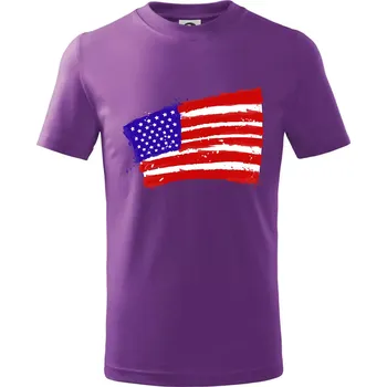 Americká vlajka ohnutá - Tričko dětské bavlněné - 104-110cm / 3-4 roky ( Fialová )