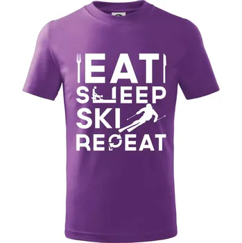 Eat sleep ski repeat - Tričko dětské bavlněné - 146 cm/10 let ( Fialová )
