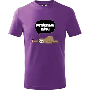 Potřebuju kávu lenochod - Tričko dětské bavlněné - 104-110cm / 3-4 roky ( Fialová )