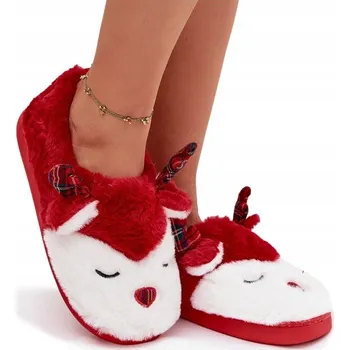 Dámské pantofle PANTOFLE S KOŽÍŠKEM A VÁNOČNÍM MOTIVEM SOBŮ ČERVENÉ VELIKOST 38