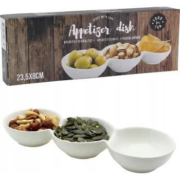 Trojitá miska na pochutiny Hit Trading 23,5 x 8 cm bílá