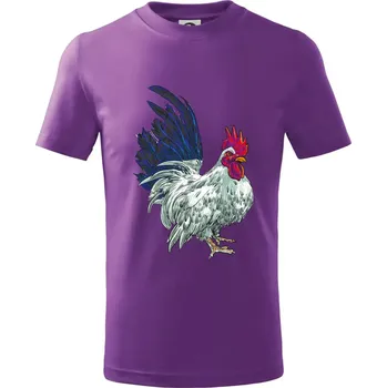 Kohout kreslený bílý - Tričko dětské bavlněné - 104-110cm / 3-4 roky ( Fialová )