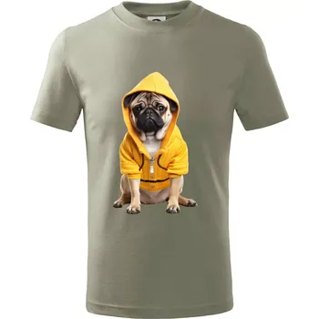 Chlapecké tričko Mops v mikině - Tričko dětské bavlněné - 98 cm / 2 roky ( Light khaki )