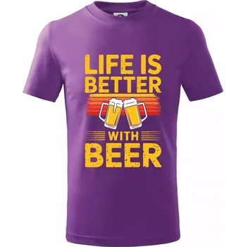 Life is better with beer - oranžové - Tričko dětské bavlněné - 104-110cm / 3-4 roky ( Fialová )