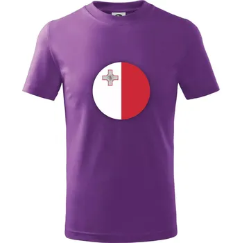 Vlajka Malta kulatá velká - Tričko dětské bavlněné - 122 cm/6 let ( Fialová )